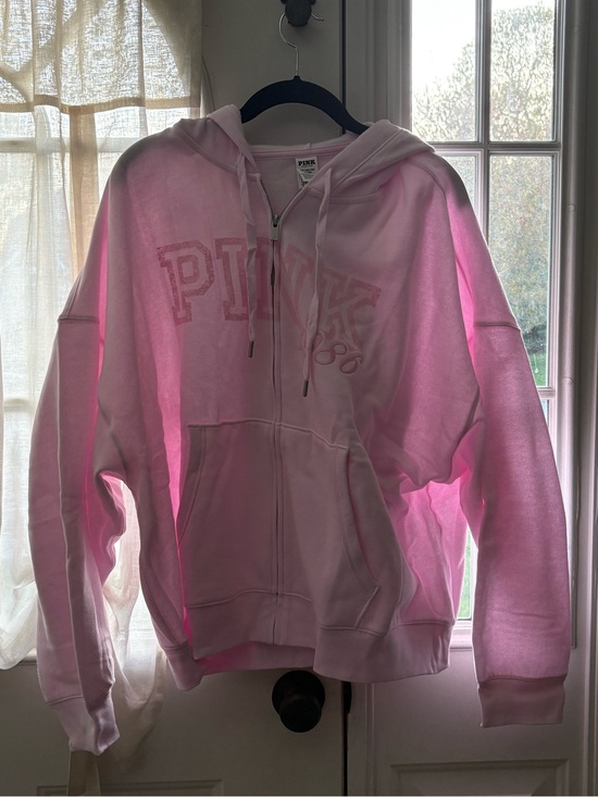 PINK Victoria's Secret Tops - Victoria Secret PINK Campus Fleece Zip Up Hoodie Pink Tulip Spring XXL NWT